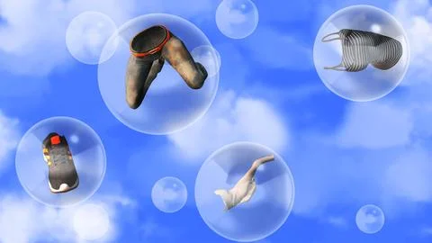 Clothes inside bubbles against the sky Stock Illustration