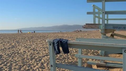 Clothes on Lifeguard Tower Stock Footage 99522378