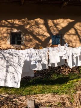 Clothes line full of laundry Stock Photos