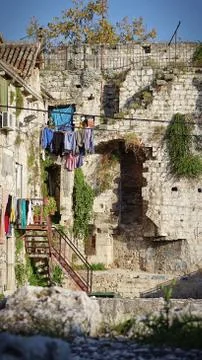 Clothes on the line in Split, Croatia Foto stock
