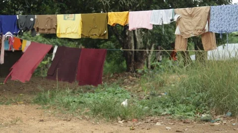 Clothes on line in wind Video stock 111037300