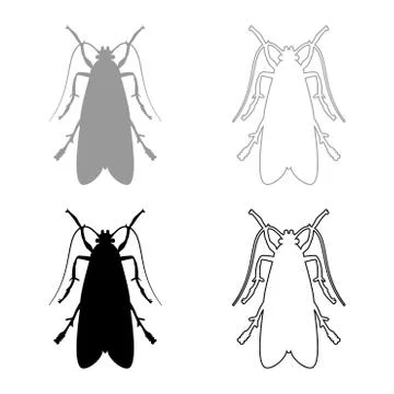 Clothes moth Clothing moth Fly insect pest icon set black grey color vector i Stock Illustration