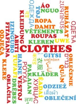 Clothes multilanguage wordcloud background concept Stock Illustration