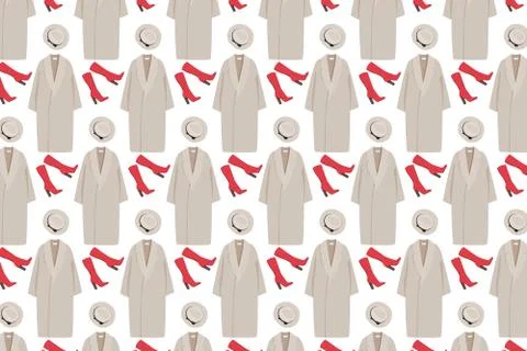 Clothes pattern. Coat, hat and boots on a white background Stock Illustration