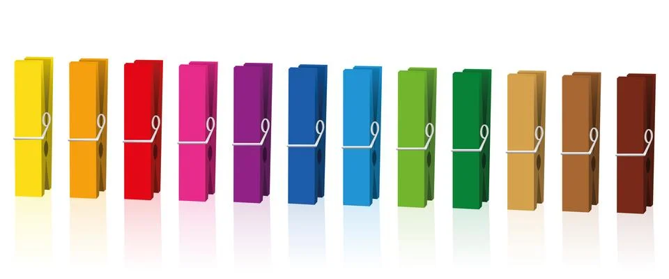 Clothes Pegs Neat Colored Sortiment Row Stock Illustration