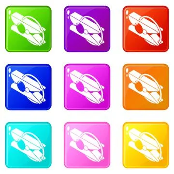 Clothes pin icons set 9 color collection Illustrazione stock