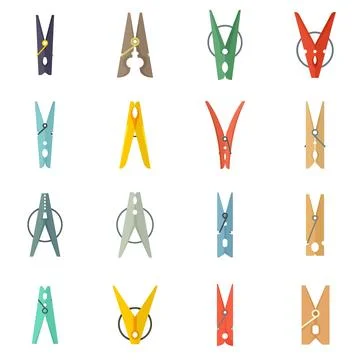 Clothes pins icons set flat isolated Stock Illustration
