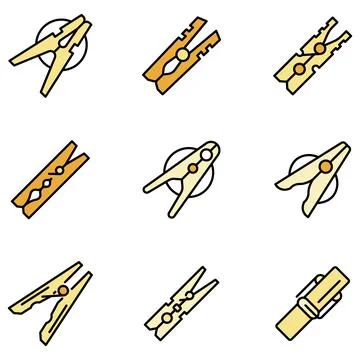 Clothes pins icons set vector flat Illustrazione stock