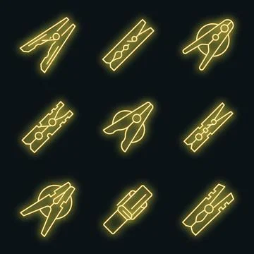 Clothes pins icons set vector neon Illustrazione stock