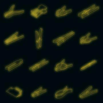 Clothes pins icons set vector neon Stock Illustration