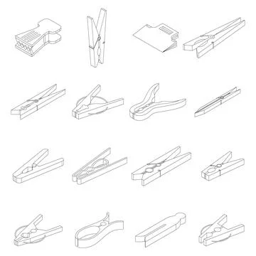 Clothes pins icons set vector outline Stock Illustration