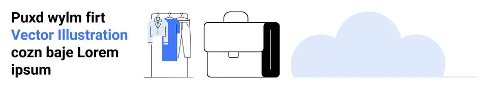 Clothes on a rack, briefcase, and cloud icon emphasize business organization  Stock Illustration