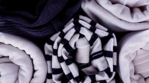 Clothes roll storage. Close up. Front view. Stock Photos