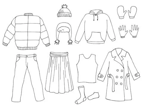 Clothes set graphic black white isolated sketch illustration vector Stock Illustration