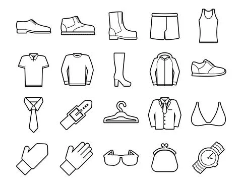Clothes Set vector line icons with open path elements for mobile concepts and Illustrazione stock