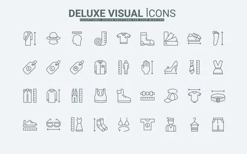 Clothes size guide to measure circumference, width and length of body line icons 스톡 일러스트