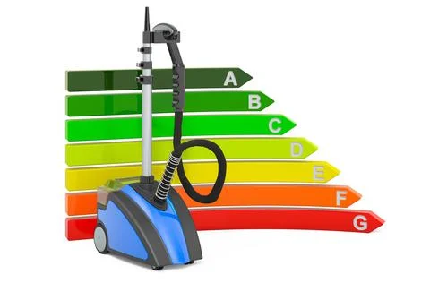 Clothes steamer with energy efficiency chart, 3D rendering Stock Illustration