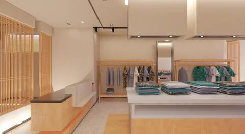 Clothes store interior 3d illustration Stock Illustration