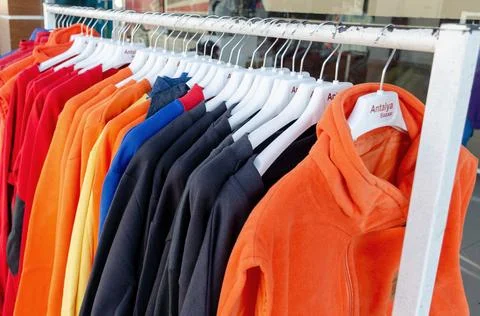 Clothes at Turkish bazaar. Stock Photos