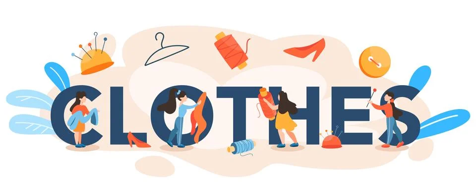 Clothes typographic header. Professional tailor sewing clothes. Stock Illustration