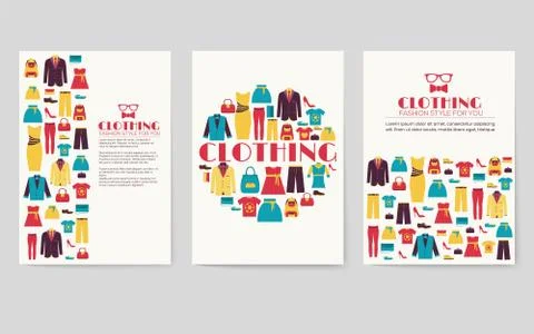 Clothes vector brochure cards set. Print art template of flyear, magazines Stock Illustration