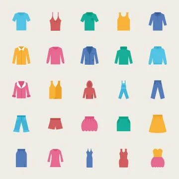 Clothes vector icons set, flat style Stock Illustration