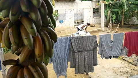 Clothes washing in a courtyard Stock Footage 87192099