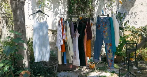 Clothes in the yard Stock Footage 91736763