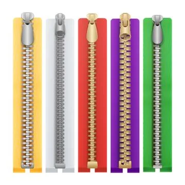 Clothes Zipper Isolated Vector. Metal Zippers Template Illustration. 스톡 일러스트