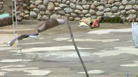 Clothesline Blowing in Heavy Wind Stock Footage 22159616