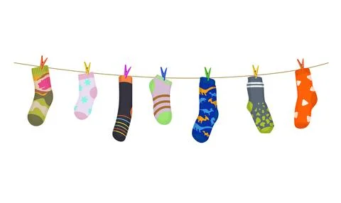 Clothesline with color cotton and wool socks Stock Illustration