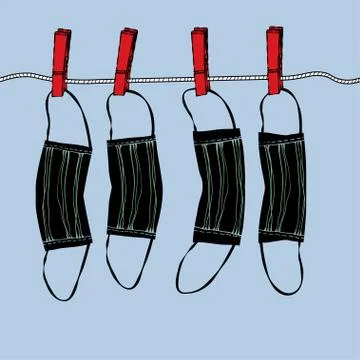 Clothesline with face masks. Stock Illustration