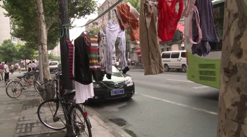Clothesline next to road Stock Footage 38177243