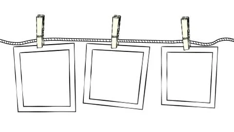Clothesline with picture frames. Stock Illustration