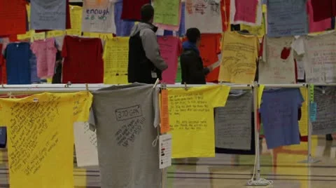 Clothesline Project Abuse reporting P HD 8477 Stock Footage