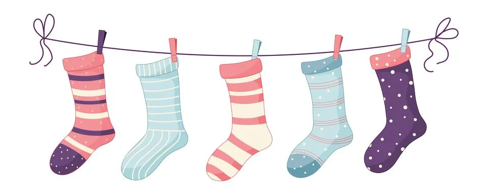 Clothesline socks with textures and patterns. Vector illustration Stockillustratie