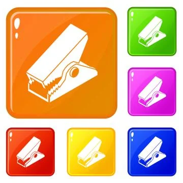 Clothespin icons set vector color Illustrazione stock