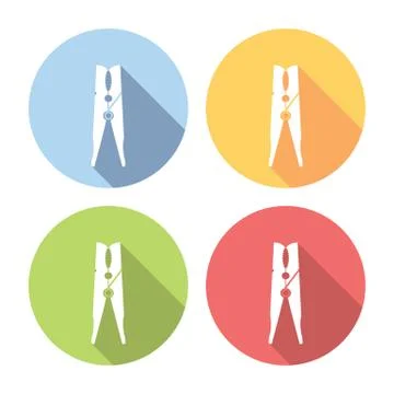 Clothespin Laundry Tool Flat Icons Set Stock Illustration