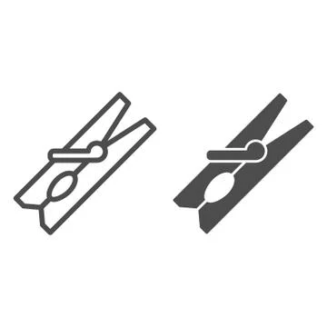 Clothespin line and solid icon, laundry concept, wooden clothes peg sign on Stock Illustration