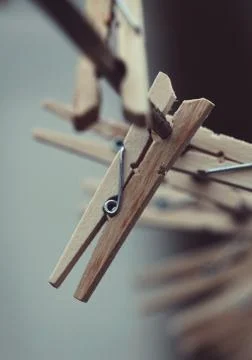 Clothespin in the rope Stock Photos