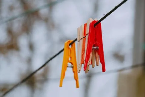 Clothespin in the rope Stock Photos