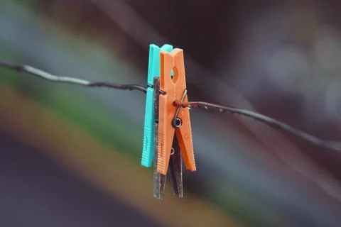 Clothespin in the rope Stock Photos