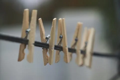 Clothespin in the rope Stock Photos