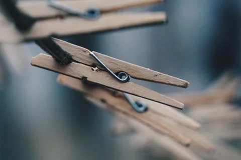 Clothespin in the rope Stock Photos