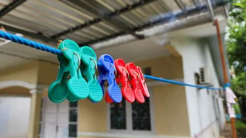 A clothespin on a string Fotos de archivo