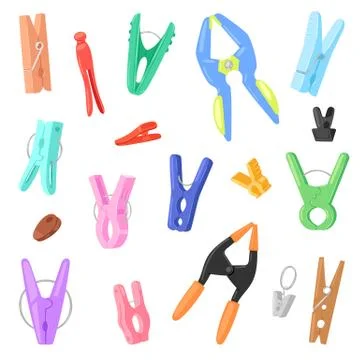 Clothespin vector clothespeg and office clamp clip holding tool pin for laundry Illustrazione stock