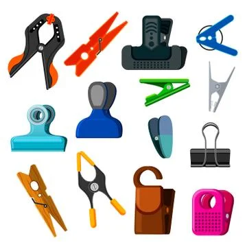 Clothespin vector clothespeg and office clamp clip holding tool pin for laundry Stock-Illustration