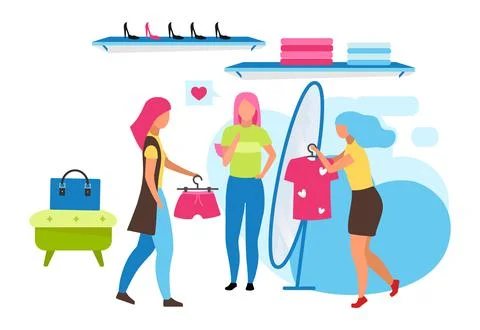 Clothing boutique assistant flat vector illustration Illustrazione stock