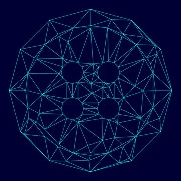 Clothing button low poly triangulation triangulated polygonal electric cyan b イラスト素材