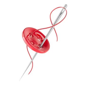 Clothing Button with Sewing Needle and Thread, 3D rendering Stock Illustration